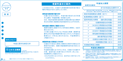 老齢年金のお知らせ（青色のハガキ）